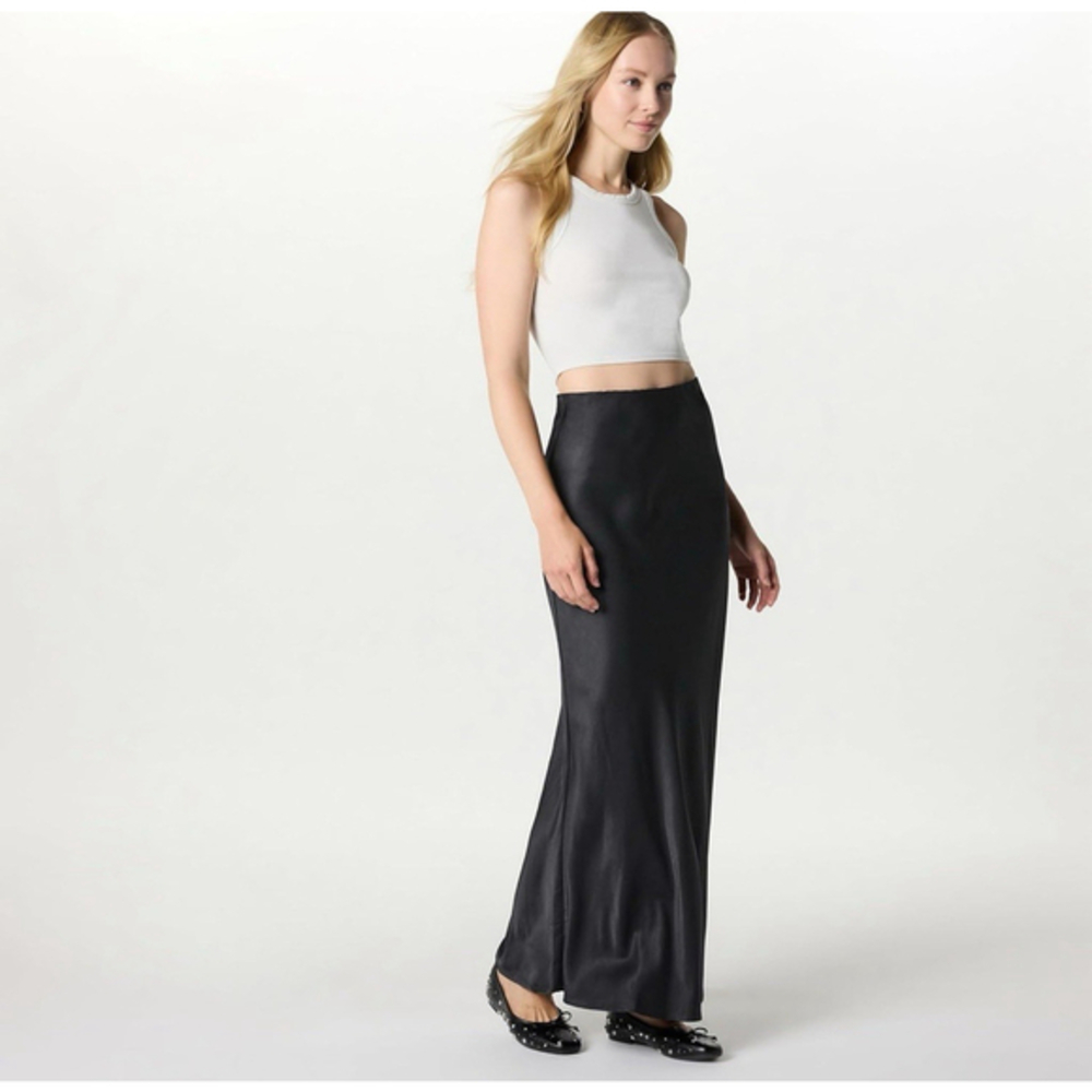 The Drop Alya Maxi Pull Up Skirt Ultimate Gray Size L NWT Silky Slip Sateen CN2